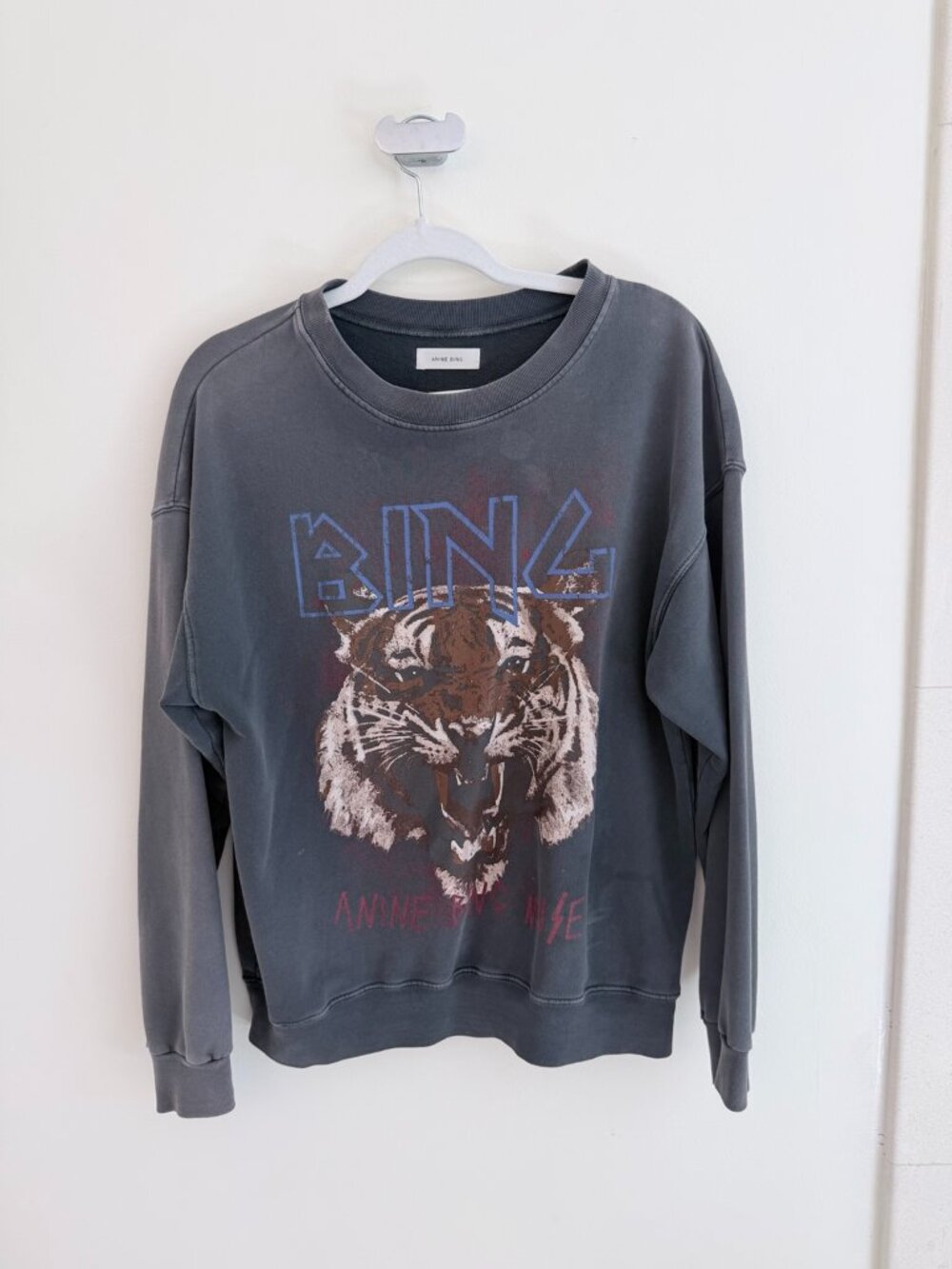 ANINE BING Tiger Muse Graphic Sweatshirt Washed Charcoal S